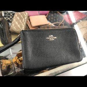 Coach wristlet black 2 zip leather